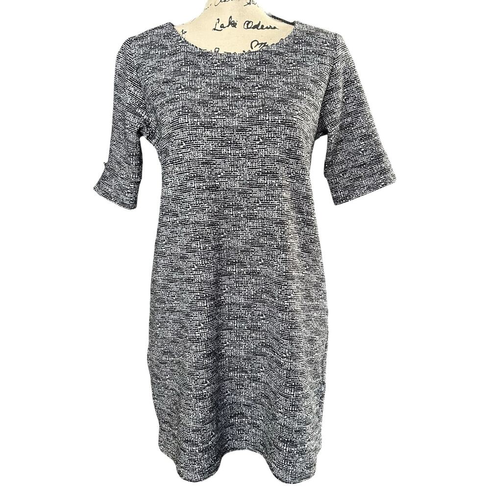 Adrienne Vittadini Mini Dress Women Size S Black White Gray Tweed Shift Classic